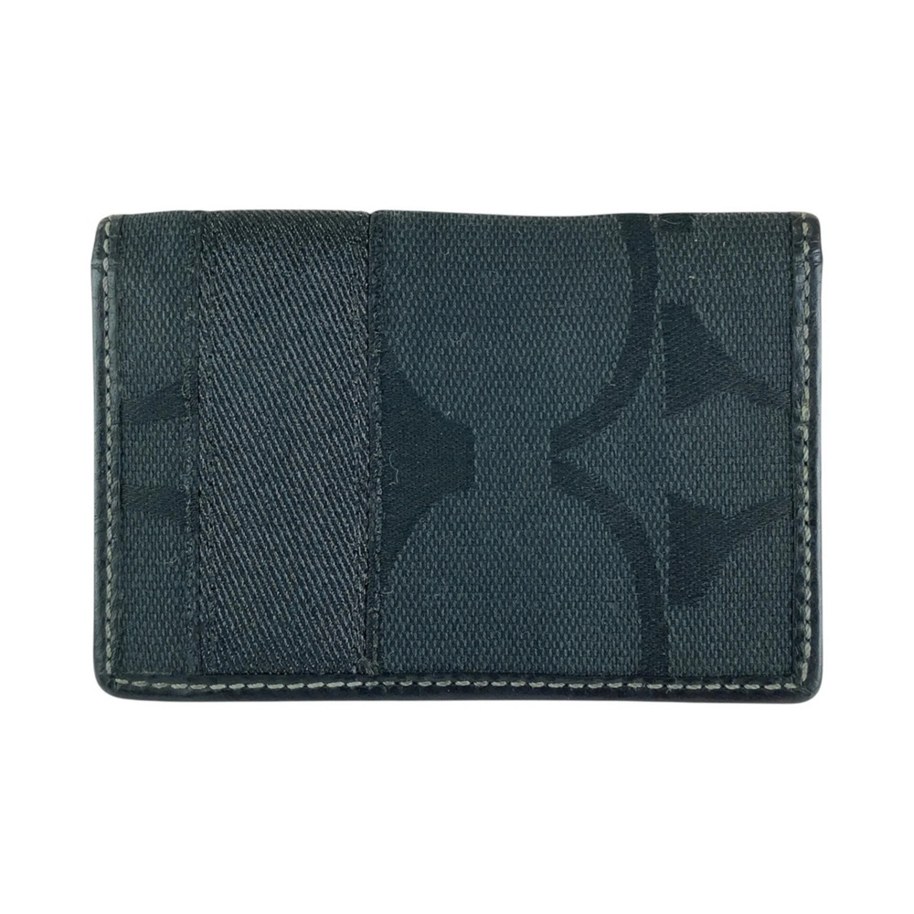 COACH Signature Black Canvas Leather Business Card Holder for Men